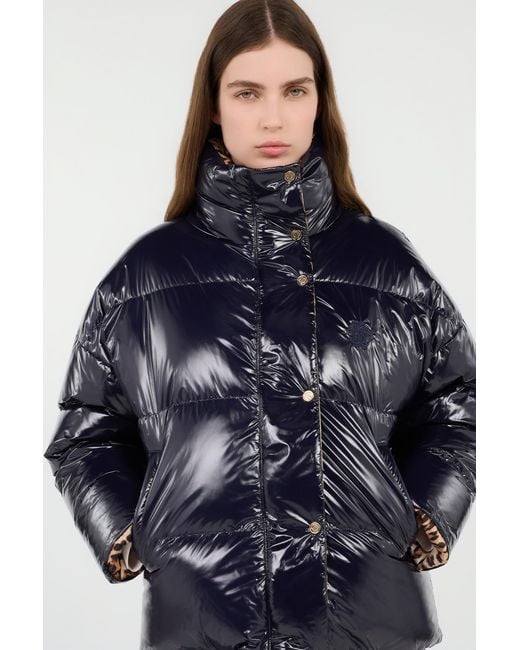 Roberto Cavalli Brown Reversible Marble Print Down Jacket
