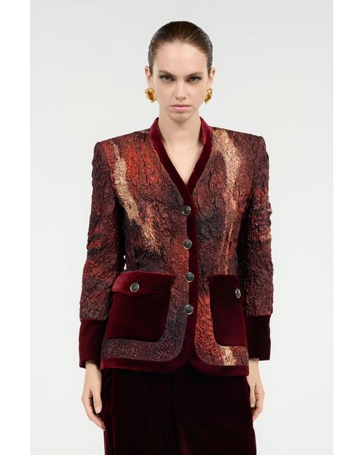 Roberto Cavalli Red Silk Jacket With Marble Print