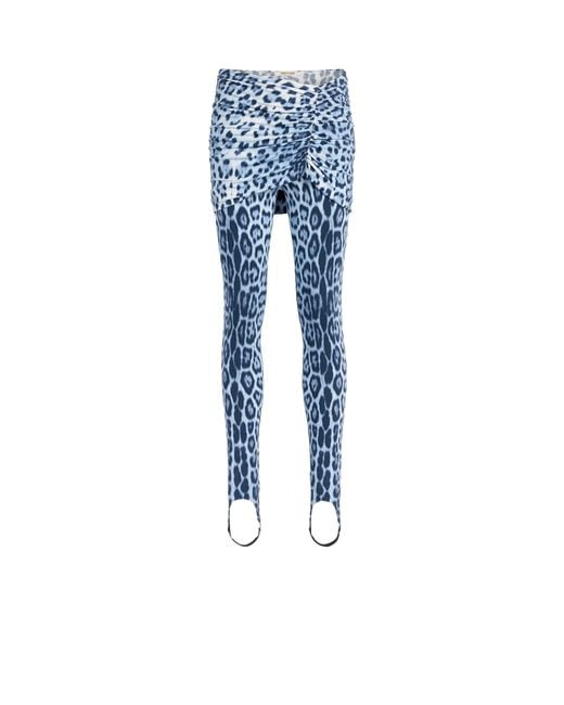 Roberto Cavalli Blue Heritage Jaguar Print Gathered Leggings