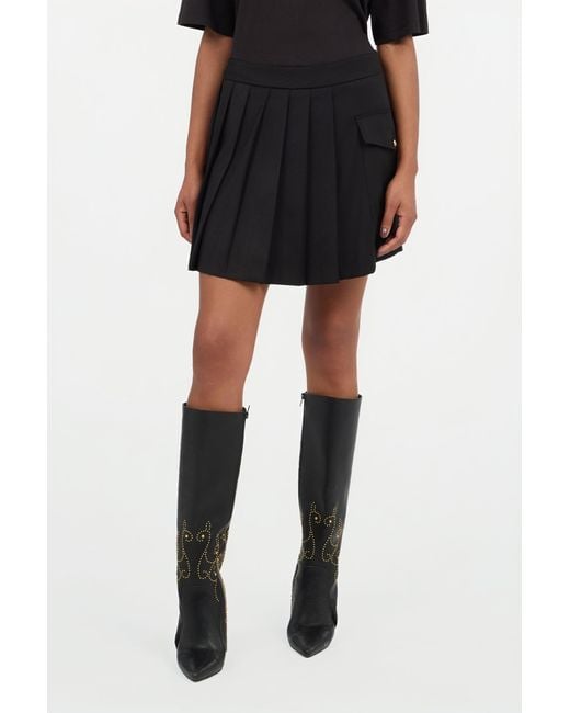 Roberto Cavalli Black Pleated Mini Skirt With Pocket