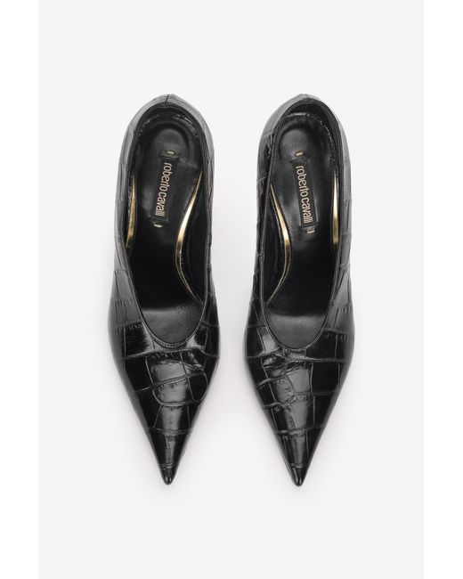 Roberto Cavalli Black Crocodile Scale-Effect Pumps