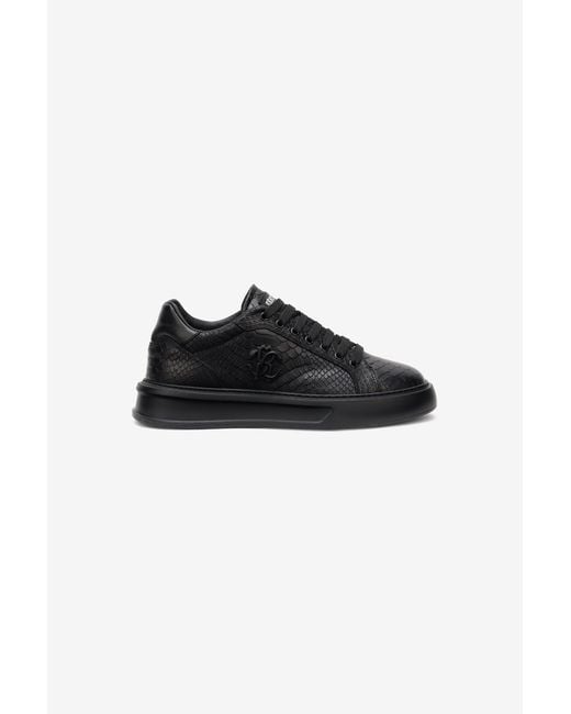 Roberto Cavalli Black Snake-Embossed Sneaker With Monogram Rc