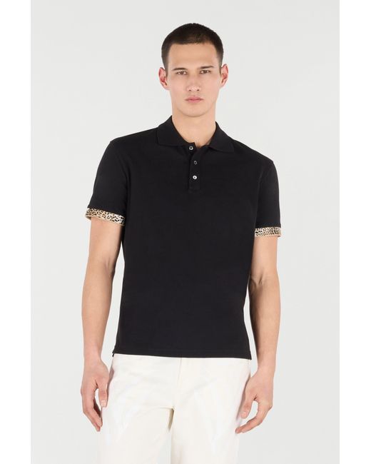 Roberto Cavalli Black Polo With Jaguar Skin Details for men