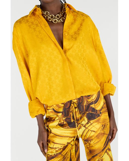 Roberto Cavalli Yellow Shirt With Mirror Snake Monogram