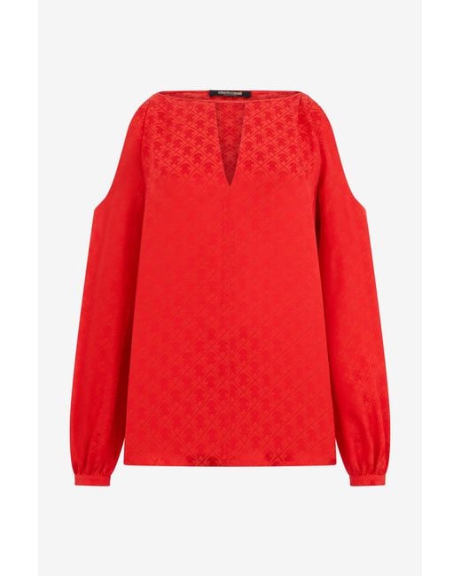 Roberto Cavalli Red Silk Blouse With Rc Print