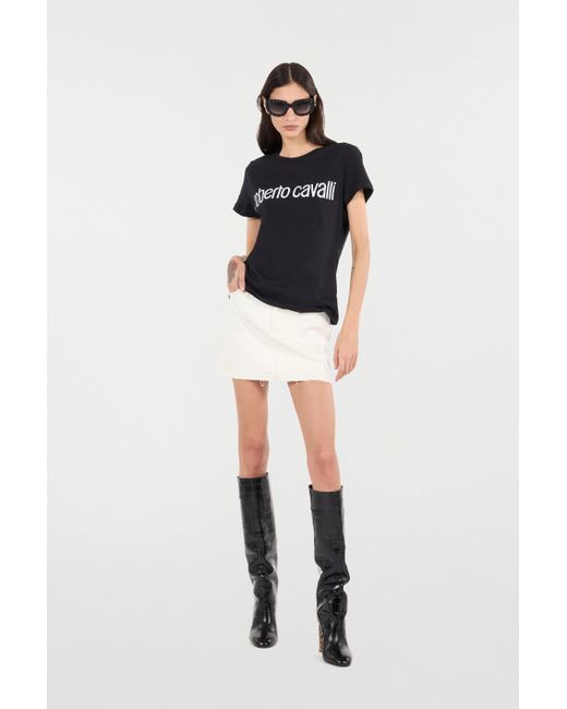 Roberto Cavalli Natural Minirock Aus Ausgefranstem Denim