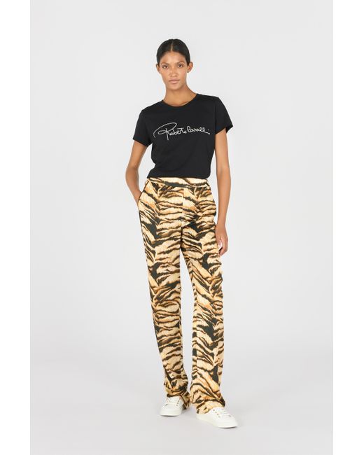 Roberto Cavalli Metallic High-Waisted Tiger-Print Trousers