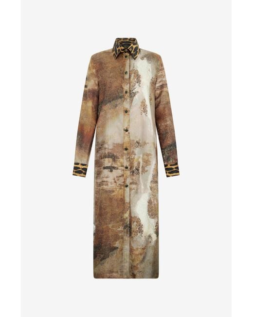 Roberto Cavalli Natural Silk Shirt Dress With Marble Print
