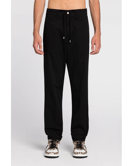 Roberto Cavalli Black Logo-Embroidered Cotton Trousers for men