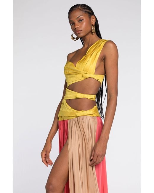 Roberto Cavalli White Colourblock Pleated Gown