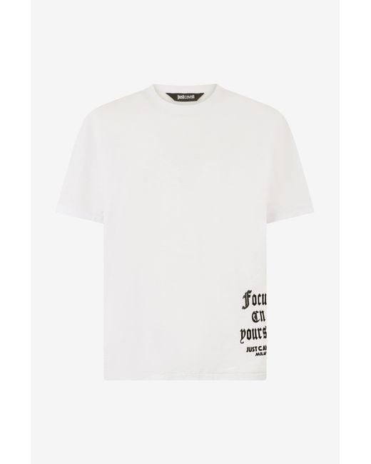 Roberto Cavalli White T-Shirt With Mirrored Jaguar And Jc Monogram for men