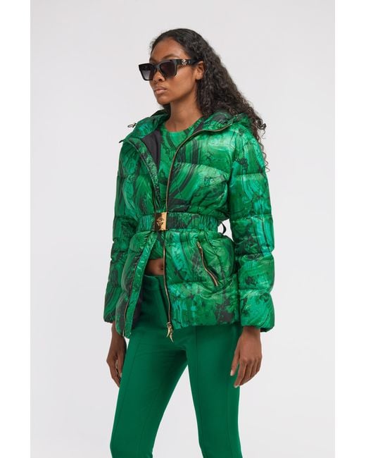 Roberto Cavalli Green Malachite Printed Puffer Jacket