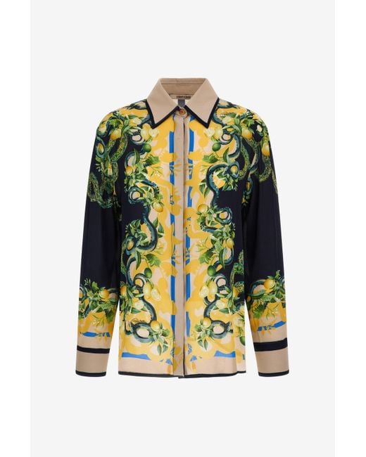Roberto Cavalli Yellow Lemon Snake Shirt