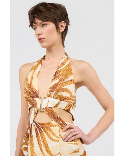 Roberto Cavalli Metallic Golden Palm Print Maxi Dress