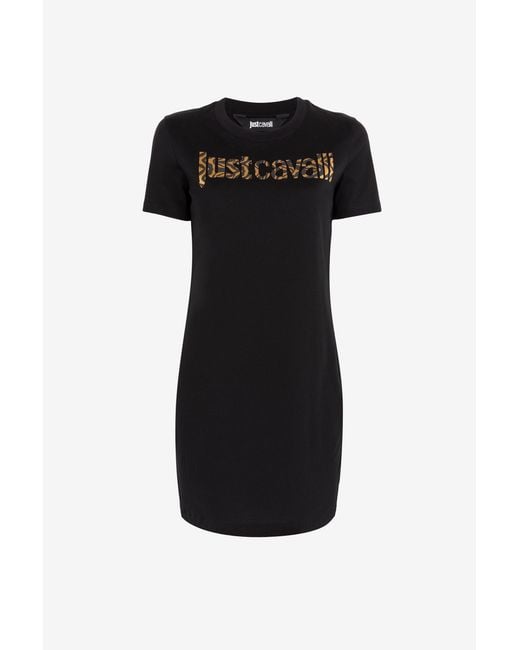 Roberto Cavalli Black Just Cavalli Logo-Print Mini Dress