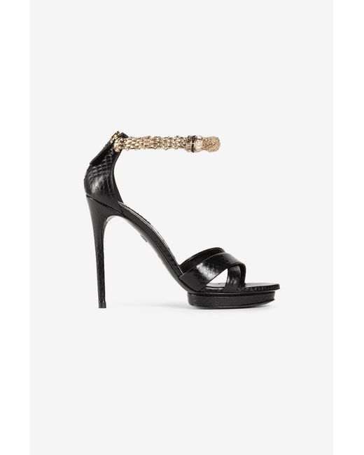 Roberto Cavalli Black Crystal-Embellished Panther Head Sandals