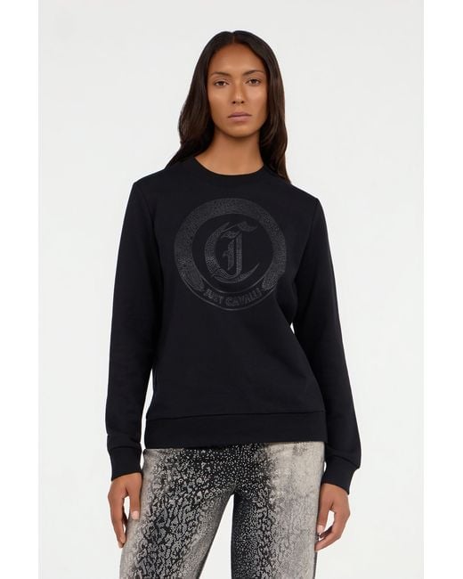 Roberto Cavalli Blue Cotton Sweatshirt With Jewel Logo