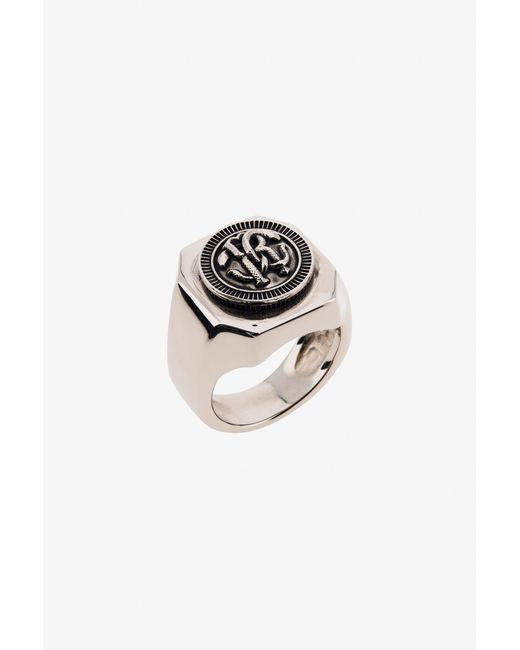 Roberto Cavalli White Tone Rc Monogram Signet Ring for men