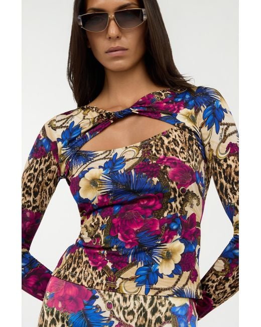 T-Shirt Imprimé Flower Leopard Roberto Cavalli en coloris Blue