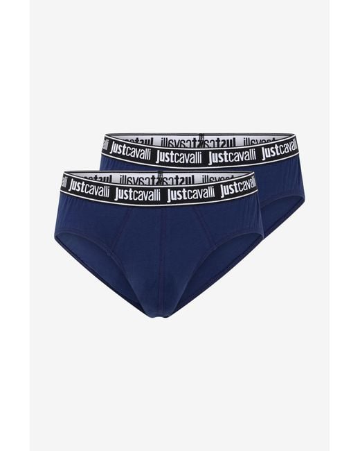Roberto Cavalli Blue Two-Pack Briefs With Logo Waistband for men
