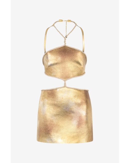 Roberto Cavalli Natural Cut-Out Short Dress With Ropes