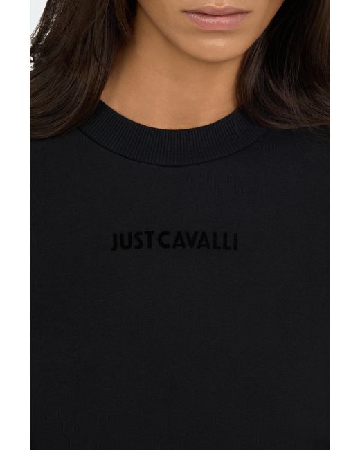 Roberto Cavalli Black Cropped Sweatshirt With Animalier Print Band