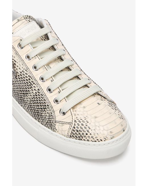 Roberto Cavalli White Sneakers With Cobra Print for men