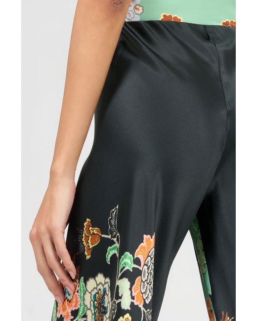 Roberto Cavalli Green Silk Pants With Kimono Print