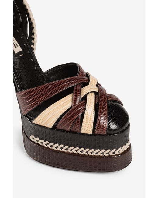 Roberto Cavalli Black Snakeskin-Effect Braided Platform Sandals