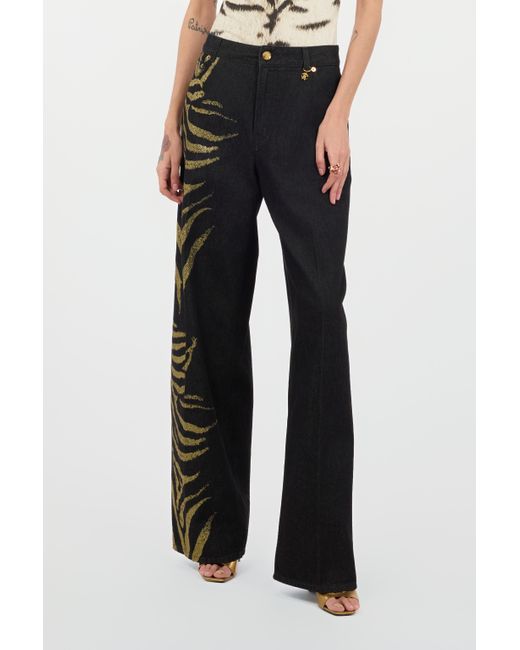 Zebra Print Side Jeans Roberto Cavalli de color Black