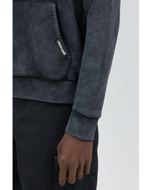 Roberto Cavalli Black Sweatshirt With Printed Roses for men