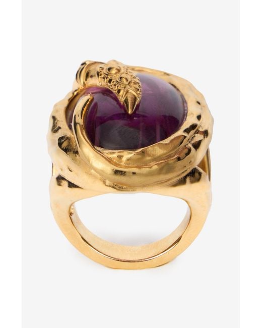 Roberto Cavalli Pink Golden Cocktail Ring With Amethyst Stone