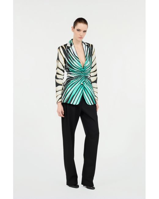 Roberto Cavalli Green Ray Of Sea Print Silk Jacket