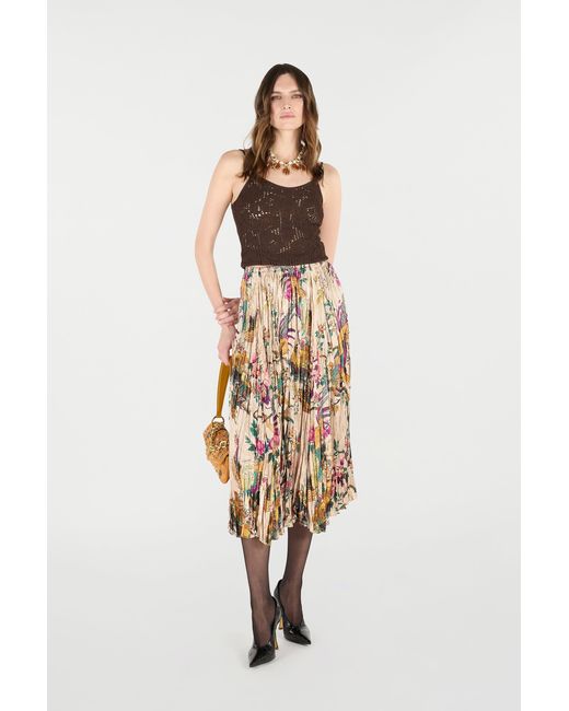 Roberto Cavalli White Midi Skirt With Oriental Bird Print