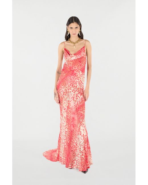 Roberto Cavalli Pink Long Dress With Jaguar Skin Print