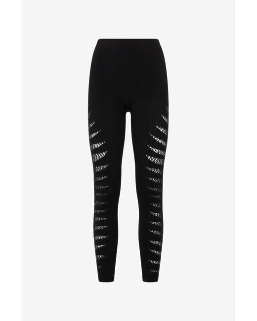 Roberto Cavalli Black Perforated Python Pattern Leggings