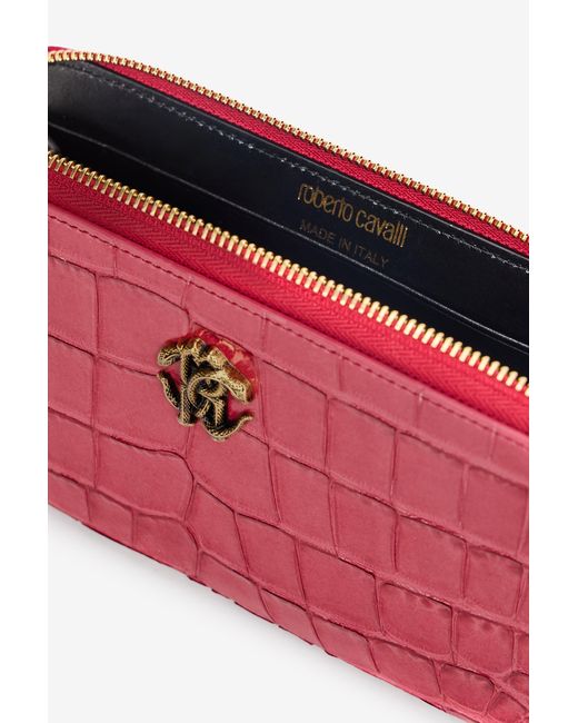 Roberto Cavalli Red Crocodile Effect Zip-Around Wallet