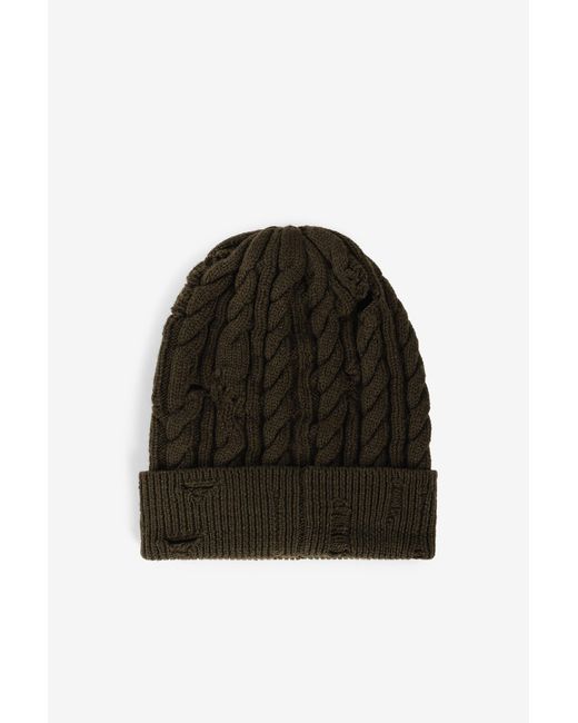 Roberto Cavalli Black Cable-Knit Wool Beanie for men