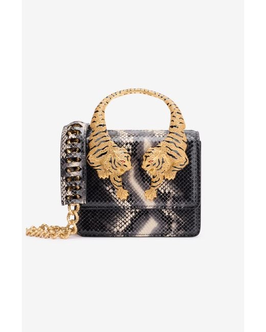 Roberto Cavalli Black Python-Print Roar Bag