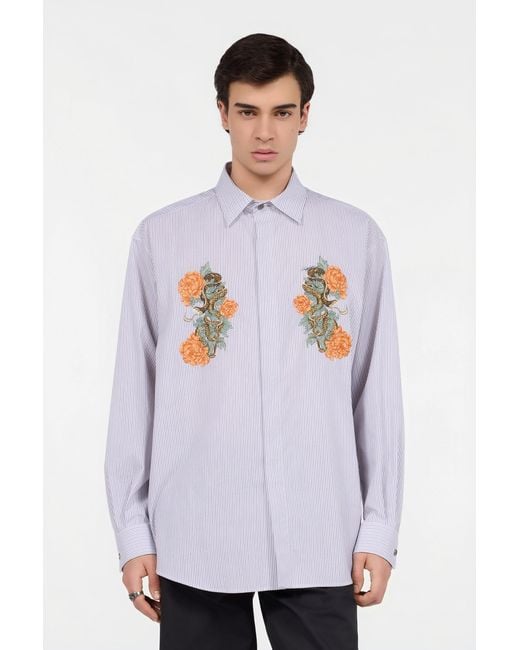 Roberto Cavalli White Shirt With Embroidered Snakes And Flowers for men