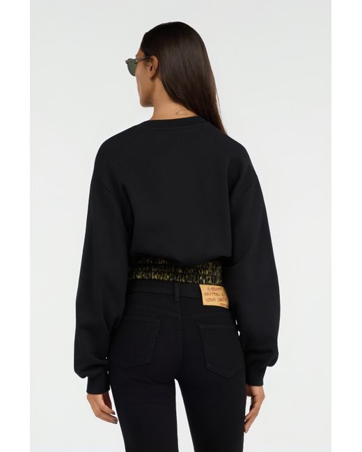 Roberto Cavalli Black Cropped Sweatshirt With Animalier Print Band