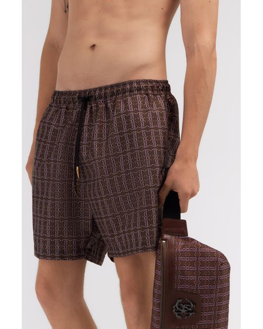 Roberto Cavalli Swim Shorts With Rc Print in Brown für Herren