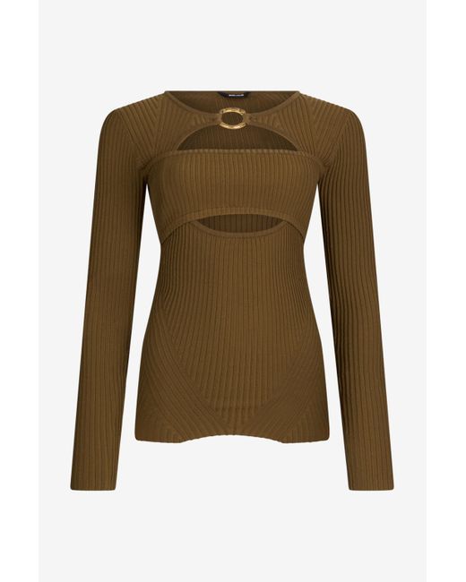 Roberto Cavalli Green Ribbed Cut-Out Sweater