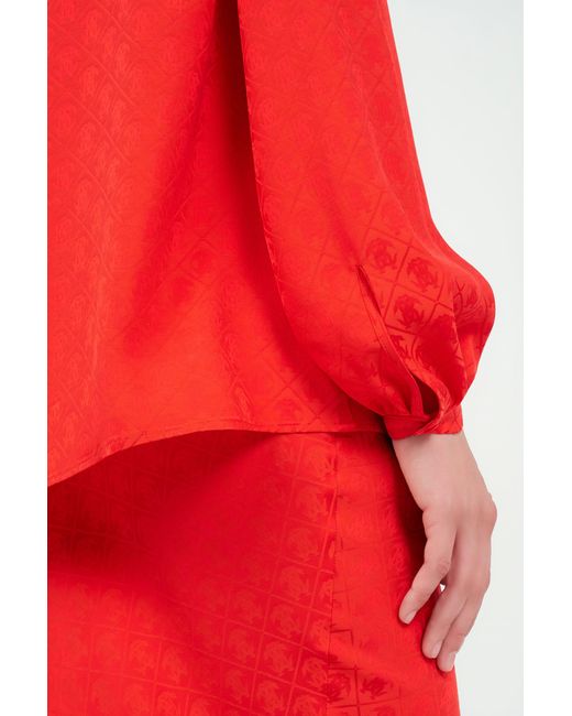 Roberto Cavalli Red Silk Blouse With Rc Print