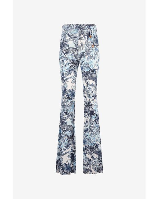 Roberto Cavalli Blue Flared Pants With All-Over Print