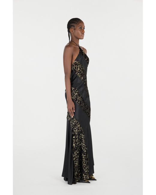 Roberto Cavalli White Long See-Through Dress With Leopard Print Pattern