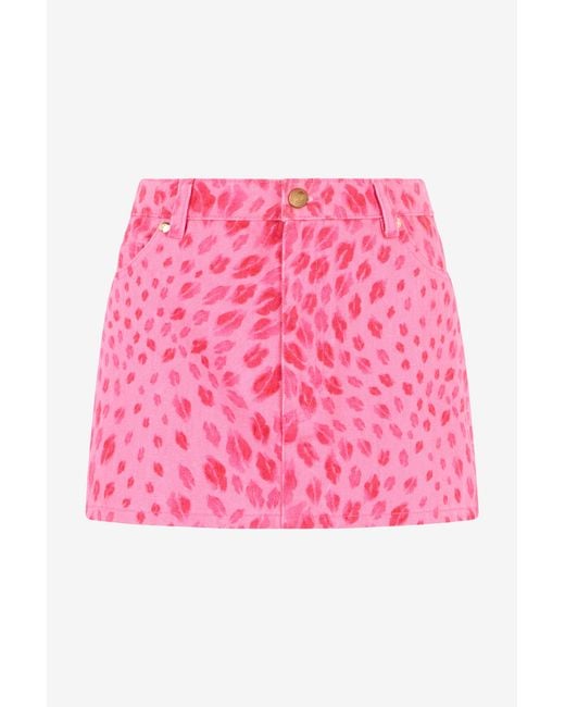 Roberto Cavalli Pink The Jaguar Kiss Print Mini Skirt