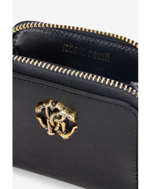 Roberto Cavalli Black Small Wallet With Mirror Snake Monogram