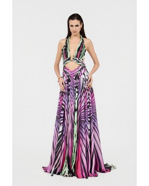 Roberto Cavalli White Ray Of Paradise Print Silk Maxi Dress