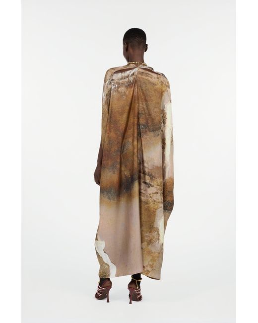 Roberto Cavalli Multicolor Caftan With Affresco Printed On Silk Twill
